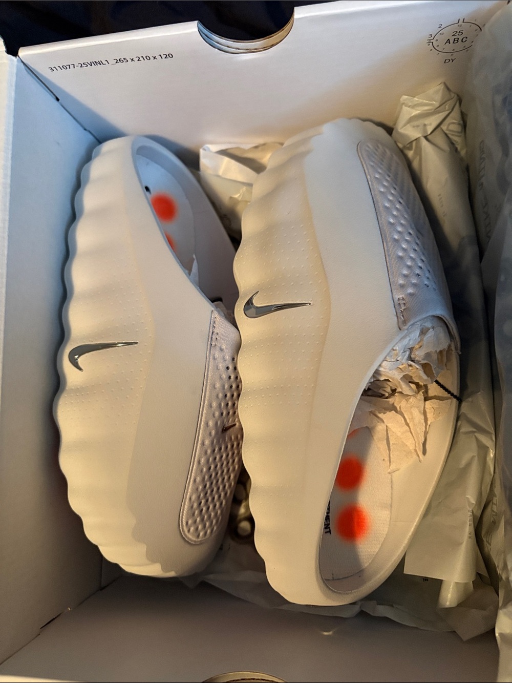Nike White Platform Slip-On Clogs with Silver Swoosh